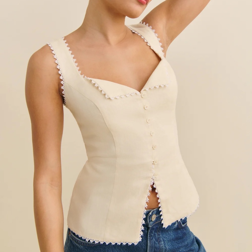 Reformation Viola Linen Top Ivory - Size 2